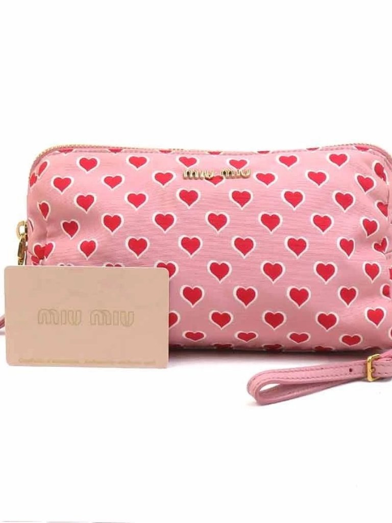 Auth Miumiu Pouch Pink Nylon Canvas/Goldtone - R10713k